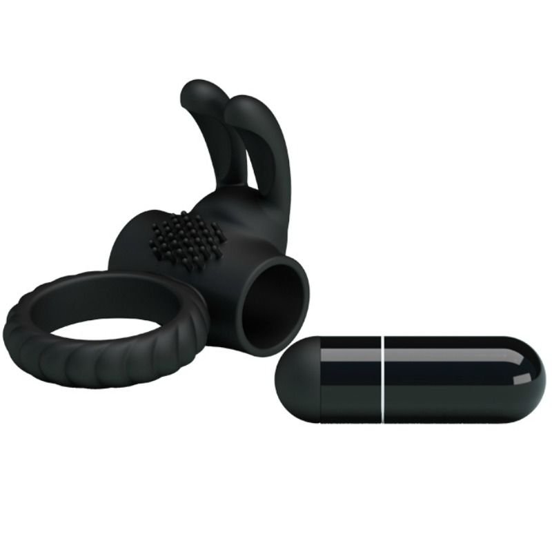 Eudora Anillo Vibrador con Estimulador Negro