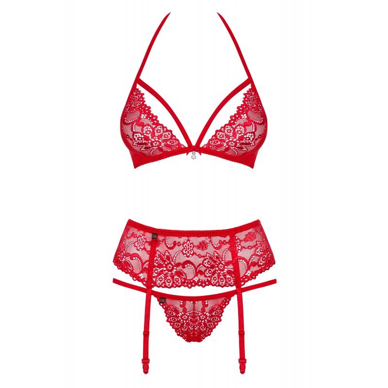 Conjunto con Liguero 838 –Seg-4 Encaje Rojo