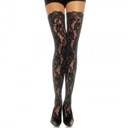 Leg Avenue Medias de Encaje Floral Negro