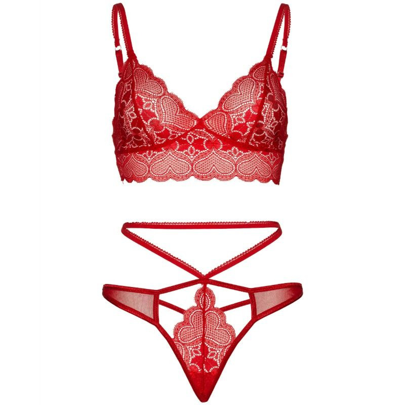 Conjunto Lace Bralette con Tanga de Tiras Rojo