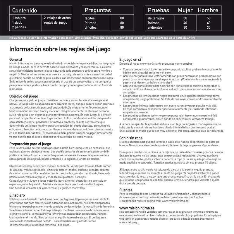 Misión Íntima Juego de Mesa
